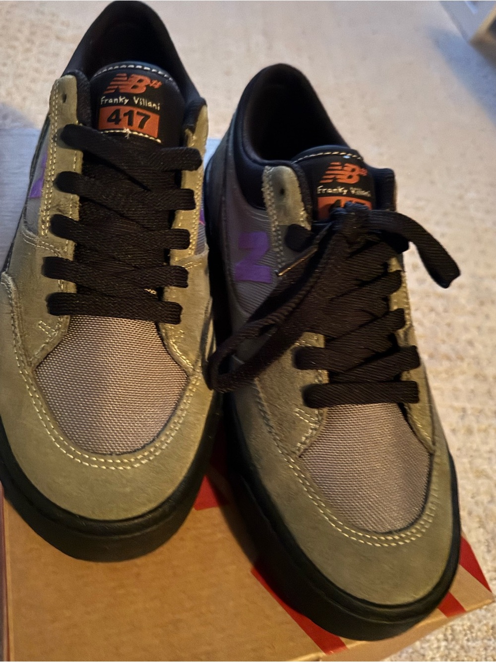 New Balance Men’s 417 Sneakers in Olive with Purple Logo